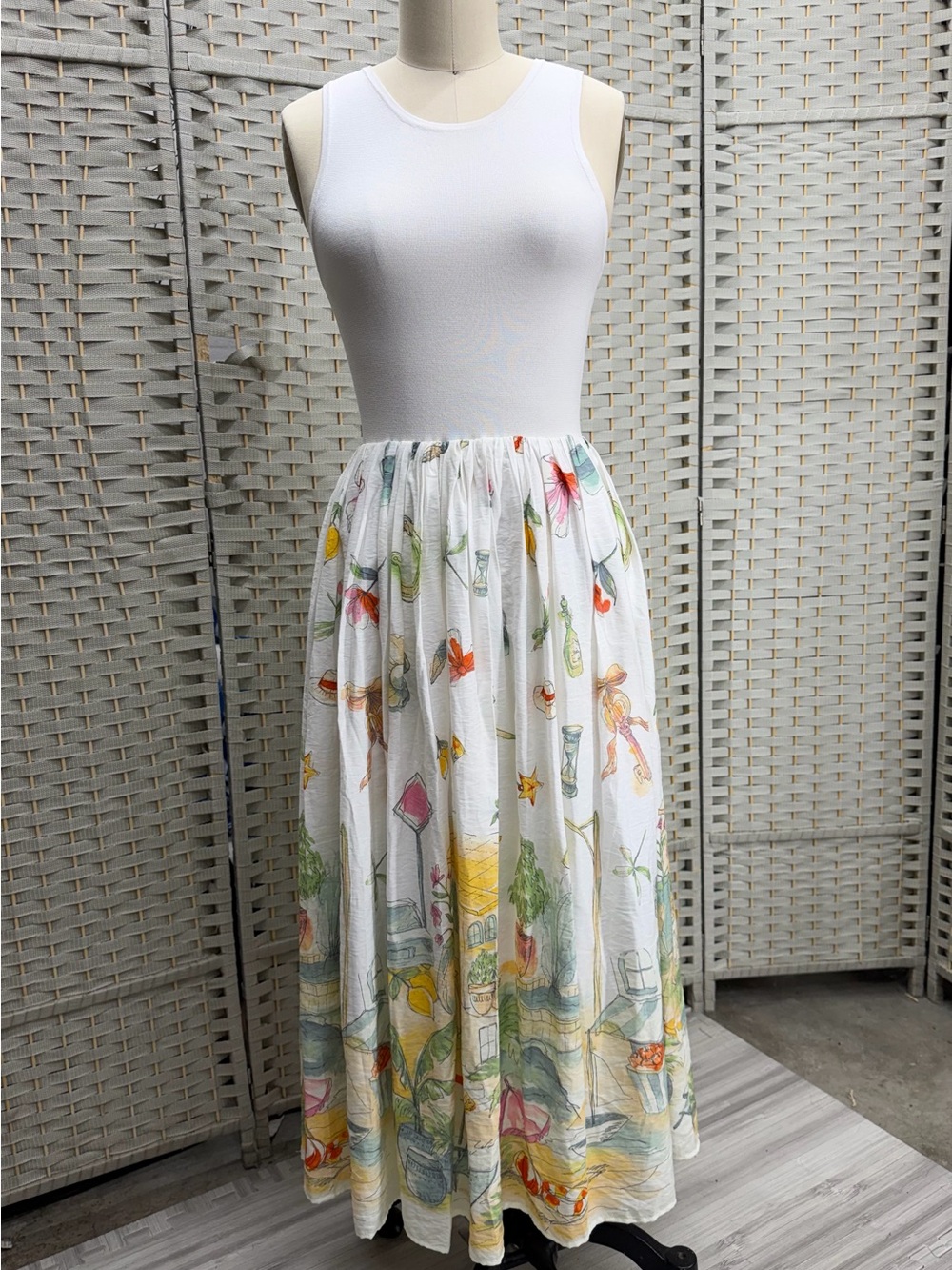 Moon River Tuckernuck Anouk Tank Garden Resort Print Midi Dress White Size M - Picture 4 of 10
